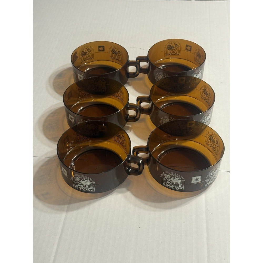 6 - Vintage Eagle Snacks Plastic Bowl Cup Handle Anheuser-Busch Amber Brown